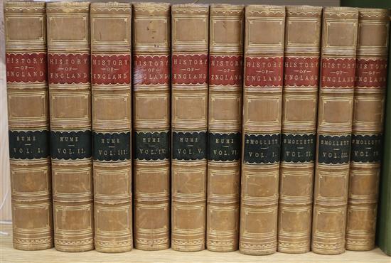 Hume, David - History of England, 6 vols, 8vo, calf, London 1848, uniformly bound with Smollett, Tobias -